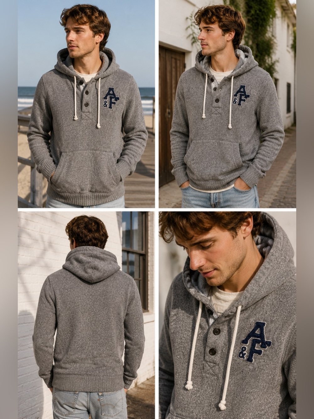 Vintage Abercrombie & Fitch Hoodie Large Grey Sweater Knit Pullover Y2K